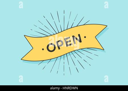 Alla moda di vecchia scuola banner a nastro con testo aprire Illustrazione Vettoriale