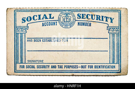 Vecchi Stati Uniti social security card. isolato. Foto Stock