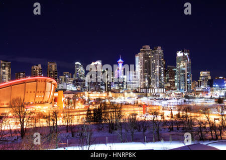 Calgary Downtown le ore notturne Foto Stock