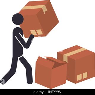 Silhouette con il pacchetto ed il pittogramma persona dispatcher illustrazione vettoriale Illustrazione Vettoriale