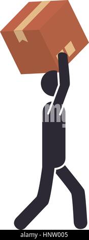 Pittogramma di silhouette persona dispatcher con box illustrazione vettoriale Illustrazione Vettoriale