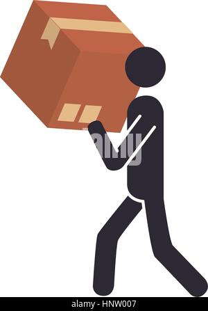 Pittogramma di silhouette persona che porta una scatola illustrazione vettoriale Illustrazione Vettoriale