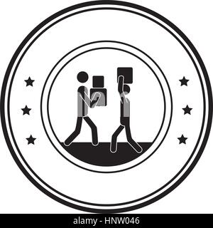 Cornice circolare con i lavoratori con pacchetti illustrazione vettoriale Illustrazione Vettoriale