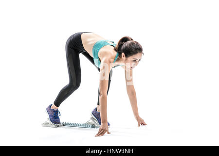 Atleta femminile pronto per essere eseguito Foto Stock