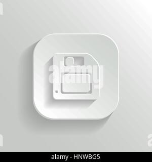 Dischetto floppy icona - vettore app bianco pulsante con ombra Illustrazione Vettoriale
