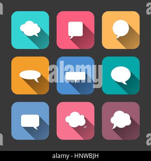 Fumetti set di icone in stile appartamento con ombre lunghe Illustrazione Vettoriale