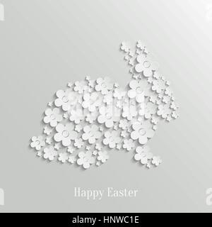 Vettore astratto il Coniglio di Pasqua Bunny fatta di fiori bianchi su sfondo verde. Valentines Day card Illustrazione Vettoriale