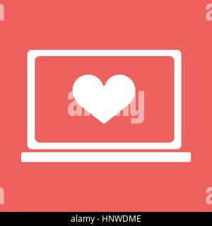 Computer portatile con icona a forma di cuore in uno stile piatto. Illustrazione vettoriale EPS10 Illustrazione Vettoriale