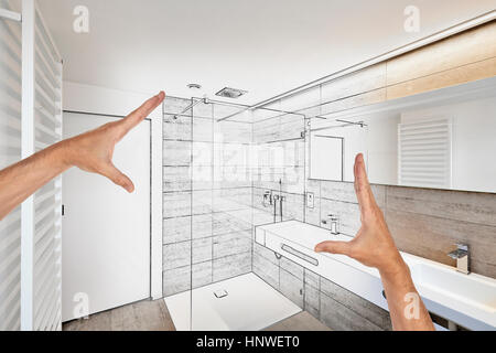 Previsti lavori di ristrutturazione di un bagno di lusso estate home doccia Foto Stock