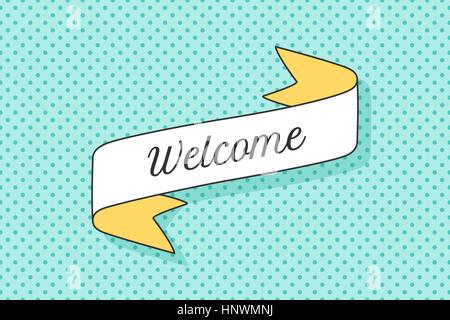Banner a nastro con testo di benvenuto Illustrazione Vettoriale