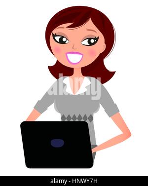11272908 - Happy business donna che lavorano con il computer. illustrazione vettoriale. Foto Stock