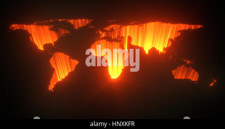 3D'illustrazione. Mappa mondo affondato al centro della terra. Foto Stock