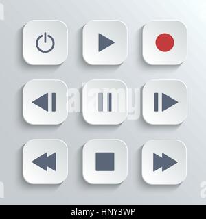 Media player ui di controllo icona set- bianco del vettore app con i pulsanti home Illustrazione Vettoriale