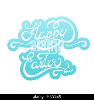 Felice Pasqua scritte a mano adesivo. Vettore tipografici sfondo. La calligrafia fatti a mano Illustrazione Vettoriale
