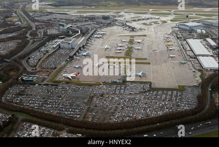 Vista aerea dell'aeroporto di Manchester, Regno Unito Foto Stock