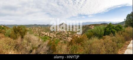 La Corsica, Francia: viste del terreno montuoso e isola costiera. Deserto degli Agriates. Foto Stock