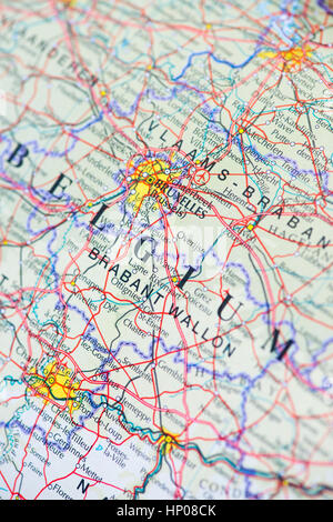 Belgio mappa che mostra Bruxelles Foto Stock