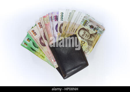 Thai soldi in portafoglio, baht tailandese Foto Stock