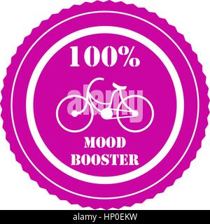 Segno di bicicletta con etichetta '100% umore booster messaggio". Bicicletta rosa segno o logo. Commutare, trasporto cittadino, alternativa, concetto. Trasporto eco. Illustrazione Vettoriale