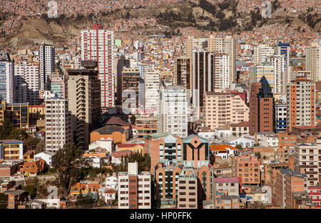 Vista panoramica del centro cittadino, La Paz, Bolivia Foto Stock