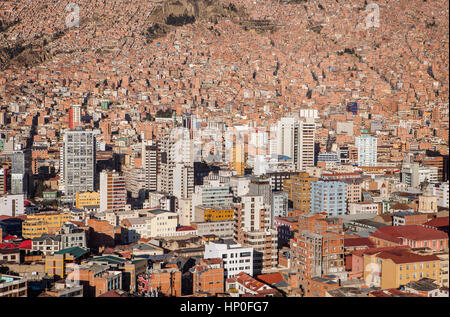 Vista panoramica del centro cittadino, La Paz, Bolivia Foto Stock