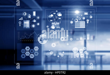 Doppia esposizione con businesss tabelle e grafici finanziari. I supporti misti Foto Stock