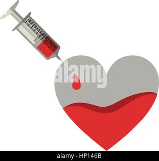Silhouette ago della siringa donare il sangue in forma di cuore illustrazione vettoriale Illustrazione Vettoriale