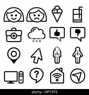 Menu del sito web della linea di corsa, set di icone - Utente, computer app. Vettore di set di icone per internet, navigazione, social media isolato su bianco Illustrazione Vettoriale