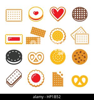 Biscuit, cookie - cibo, dessert, dolci vettore set di icone. Il dessert, snack icone - Biscotti design isolato su bianco Illustrazione Vettoriale