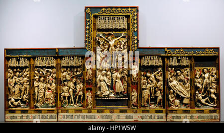 Artista inglese. Fabbricazione di Nottingham. Trittico della Passione, ca.1350-1400. Alabastro, legno e vetro. Museo Nazionale di Capodimonte. Napoli. L'Italia. Foto Stock