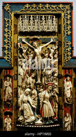 Artista inglese. Fabbricazione di Nottingham. Trittico della Passione, ca.1350-1400. Dettaglio della crocifissione. Alabastro, legno e vetro. Museo Nazionale di Capodimonte. Napoli. L'Italia. Foto Stock