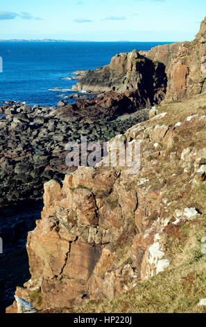 Costa rocciosa della penisola Treshnish sull'Isle of Mull nelle Ebridi Interne di Scozia Foto Stock