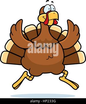Un felice cartoon turchia in esecuzione e sorridente. Illustrazione Vettoriale