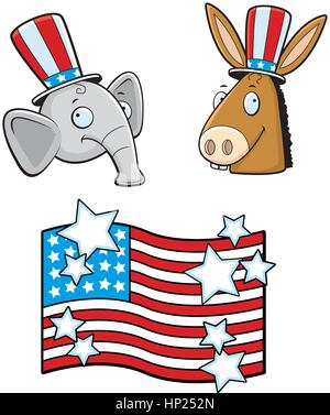 Un cartoon asino e elefante personaggi politici. Illustrazione Vettoriale