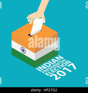 India elezioni presidenziali 2017 illustrazione vettoriale di tipo piatto - mettendo mano carta di voto in urne Illustrazione Vettoriale