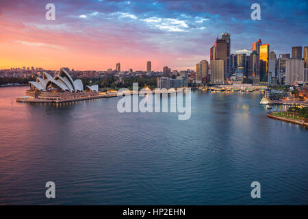 Città di Sydney. Cityscape immagine di Sydney, Australia durante il sunrise. Foto Stock