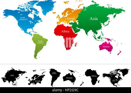 Vector World map con colorati continenti Atlas - EPS Illustrazione Vettoriale