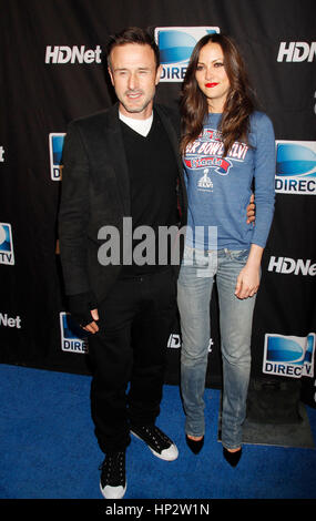 David Arquette e fidanzata, Christina McLarty, arrivare a Directv Super Saturday Night party in Indianapolis, Indiana il 4 febbraio 2012. Foto di Francesco Specker Foto Stock