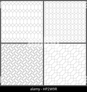 Modello senza giunture. Raccolta di quattro semplici trame geometriche. Figure geometriche ripetitive, rettangoli, diamanti, esagoni, poligoni. Monocromatico. Ba Illustrazione Vettoriale