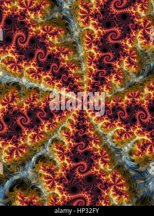 Julia frattale. Generati con il computer dragon fractal derivata da Julia Set. Fractals sono i modelli che sono formate da suddivisioni ripetute usando qualche semplice processo matematico. La grande scala caratteristiche del pattern sono ripetute per sempre su un sempre decrescente. La Julia Set è una classe di forme tracciata dal numero complesso coordinate. È stata inventata e studiato durante la Seconda Guerra Mondiale da parte dei francesi di matematici Gaston Julia e Pierre Fatou. Frattali vengono utilizzati per modellare forme naturali, come i fiocchi di neve e a studiare la teoria del caos. Foto Stock