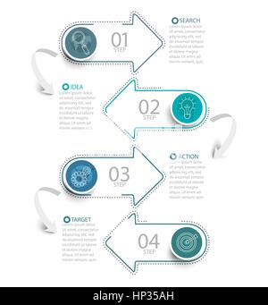 Illustrazione Vettoriale ed infografico per business, il modello di presentazione. Concetto creativo per una infografica e schema, del diagramma di flusso, layout di flusso di lavoro, con Illustrazione Vettoriale