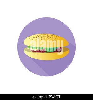 Un sandwich. su sfondo bianco in un cerchio luminoso. Alla moda stile piatto per la progettazione grafica, loghi, sito web, social media, applicazioni mobili Illustrazione Vettoriale