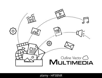 Multimedia box . Outline stile . Illustrazione Vettoriale