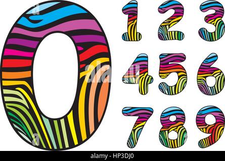 Cifre con il colore di sfondo della pelle di zebra Illustrazione Vettoriale