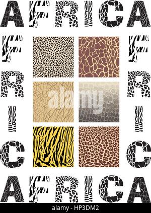 Illustrazione Vettoriale Africa - sfondo con testo e texture di animali selvatici Illustrazione Vettoriale