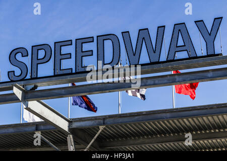 Indianapolis - Circa Febbraio 2017: porta una porta di entrata al Motor Speedway di Indianapolis. Il sistema IMS si prepara per la 101st in esecuzione della Indy 500 V Foto Stock