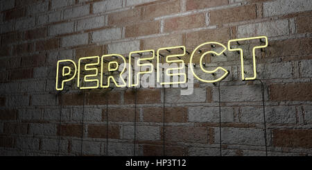 Perfetto - incandescente insegna al neon sulla parete in muratura - 3D reso Royalty free stock illustrazione. Possono essere utilizzati per gli annunci tramite banner on line di altezza e direct mailer. Foto Stock