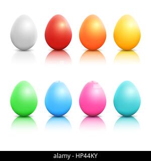 Vettore realistico colorate le uova di Pasqua insieme isolato su sfondo bianco Illustrazione Vettoriale