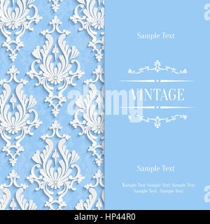 Vector Blue Vintage sfondo con 3d Damasco floreali Modello di configurazione Illustrazione Vettoriale
