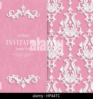 Vettore floreale rosa 3d invito a nozze modello dello sfondo Illustrazione Vettoriale